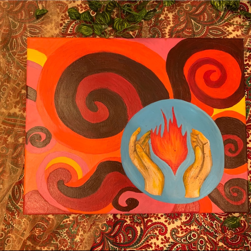 Fire flame original painting signed canvas art